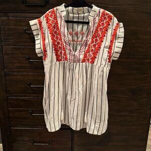 Velzera Red Embroidered Striped Blouse